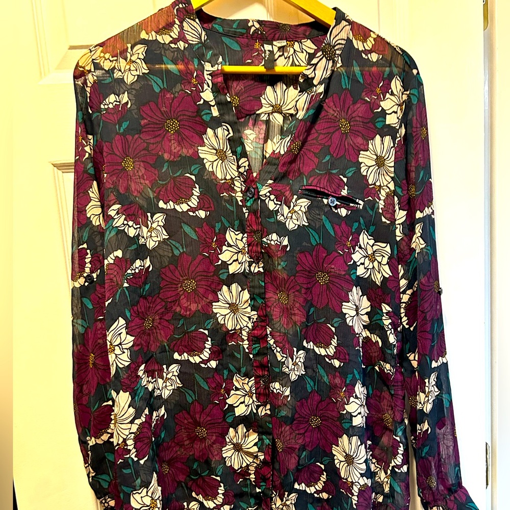 Kut from the Kloth sheer flower print shirt